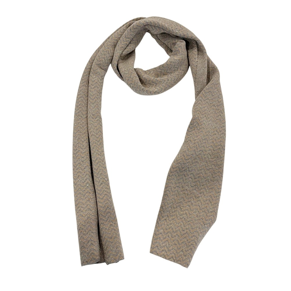 NEW Talbots Scarf Gray Gold Metallic Chevron Zigzag Knit Cotton Wool Blend